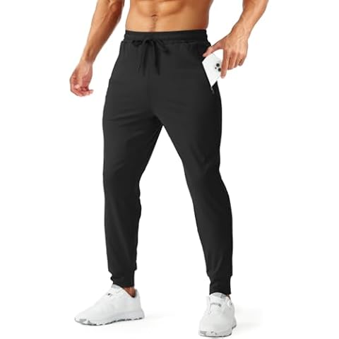 Aolesy Men's Sweatpants with Zipper Pockets Tapered Workout Joggers for Men Lightweight Athletic Track Pants for Gym Running, Black, Small Cover