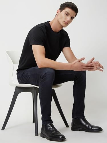 Image of MUFTI Men's Black Skinny Fit Stretch Jeans