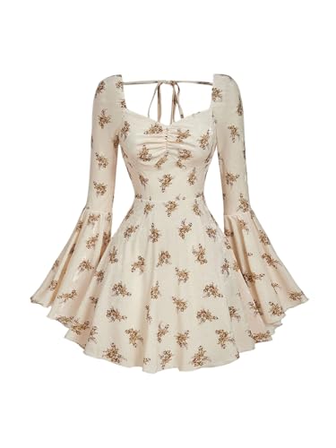 Image of WDIRARA Women's Floral Jacquard Gothic Bell Long Sleeve Dress | Mesh , A Line, Vintage
