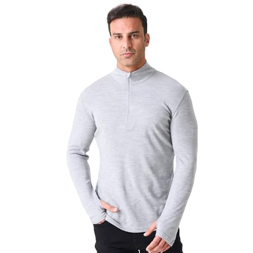 Merino Protect Merino Wool Base Layer Mens Soft Quarter Zip Pullover Sweaters Heavyweight Long Sleeve Shirt Hiking Hunting