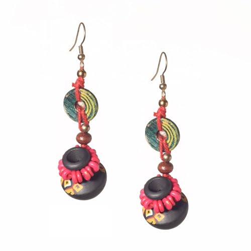 Image of Handcrafted Boho & Tribal Earrings for Women - Wooden, Brass & Terracotta Statement Designs in Drop, Hoop, Loop & Dangle Styles