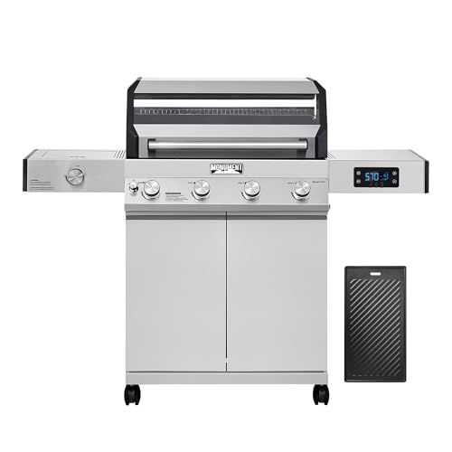Image of Monument Grills Denali Series, Denali 405 4-Burner Liquid Propane Gas Smart BBQ Grill Stainless Steel with Cooking Plate(2 items)