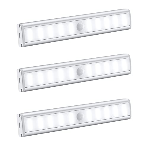 Criacr Lampes de Placard, Éclairage d'Armoire avec 30 LED et Détecteur de Mouvement, Veilleuses d'Escalier avec Batterie Rechargeable USB et 3 Réglages de Luminosité, pour Cadeaux de Noël【3 Pieces】 Cover