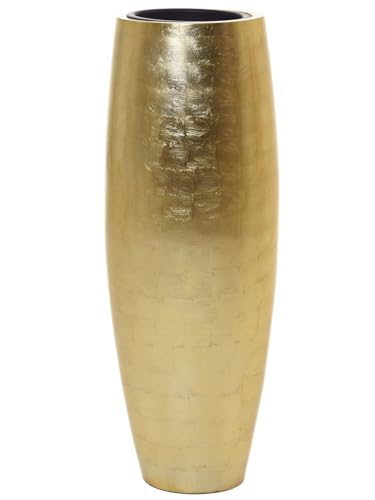 VIVANNO Pflanzkübel Bodenvase Fiberglas Magnum Gold Blatt-Optik Hochglanz - 80x23