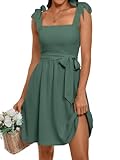 ANRABESS Women's Sleeveless Tie Strap Mini Dress Summer Square Neck Smocked A Line Swing Elegant Cute Cocktail Short Dresses Green Medium