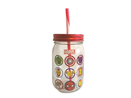 Bocal en verre avec paille Captain America Spiderman avec personnages Marvel