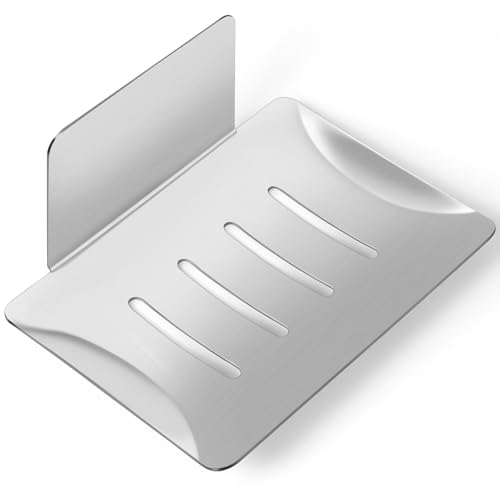 Seifenhalter Ohne Bohren Edelstahl, Selbstklebend Seifenschale Wand, seifenhalter Dusche, Seifenhalter Wandmontage für Bürsten Schwämme, Seifenablage Mit Klebepad für Bad, Küche, Balkon (Silber)