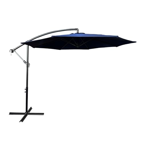 BDW - ASTER Sonnenschirm 300 x 300 cm - für Garten, Balkon, Terrasse - Sonnenschirm mit Kurbel, Winkelverstellbar - Ampelschirm - Sonnenschutz, Outdoor Sonnenschirm Groß - Blau