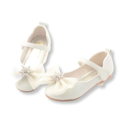 Girls Princess Shoes Fashion Bowknot Soft Non-Slip Comfortable Snowflake Crystal Leather Shoes Wedding Party Cosplay