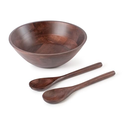 Luxe Designs 12 inch burnt wooden bowl with utensils
