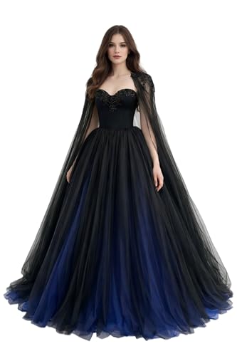 Amazon.com: Dydsz Gothic Black Blue Tulle Formal Evening Dress for Women Beaded Long Prom Dress with Cape Masquerade Party Ball Gown Size 2 : Clothing, Shoes & Jewelry Amazon.com: Dydsz Gothic Black Blue Tulle Formal Evening Dress for Women Beaded Long Prom Dress with Cape Masquerade Party Ball Gown Size 2 : Clothing, Shoes & Jewelry