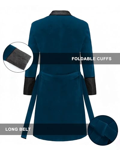 Image of Men's Long Velvet Smoking Jacket Smoking Robe with Belt Shawl Lapel Quilted Dressing Gown