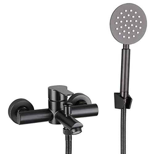 Robinet de baignoire avec douche mural en inox : mitigeur bain multifonction noir