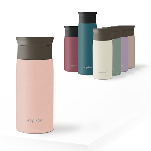 eppikan EppiToGo Termo de Acero Inoxidable, taza aislada, Travel Mug, Coffee-to-go, Taza para Coche, 350 ml, 500 ml, taza de viaje, antigoteo con Apertura de 360º higiénica (Powder Pink, 350 ml)