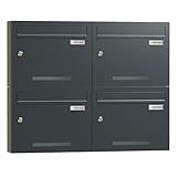 Zedelmaier Mehrfamilienhaus Personalisiert 4er Briefkastensysteme Briefkastenanlage mit Edelstahl Namensschild & Hausnummer wetterfest und rostfrei, Wandbriefkasten Postkasten Anthrazit