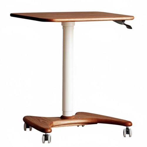 Image of 31.5in Mobile Standing Desk, 30-43.3in Rolling Desk Adjustable Height, One-Piece Solid Desktop, Wheels, Ideal for Home Offices, Apartments, Bed & Sofa, Walnut Color