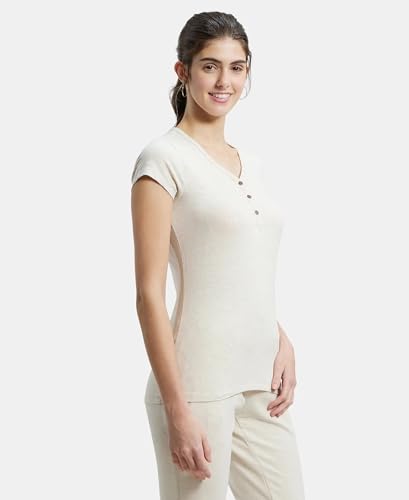 Image of Jockey UL03 Women's Super Combed Cotton Elastane Stretch Slim Fit Solid V Neck Henley Styled Half Sleeve T-Shirt