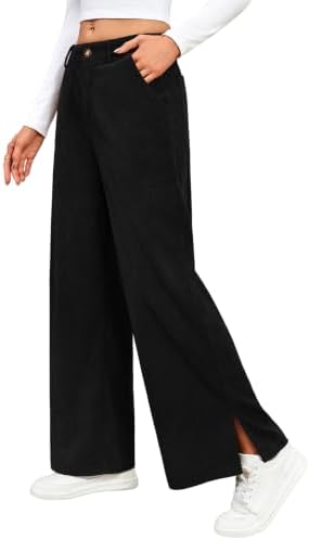heekpek Cordhose Damen Weites Bein Hosen Herbst Freizeithose | Hohe Taille, Cord Lang Hose, Lockere Bequeme, Elegant Stoffhose, Knopf-Reißverschluss, Palazzo Hosen mit Taschen