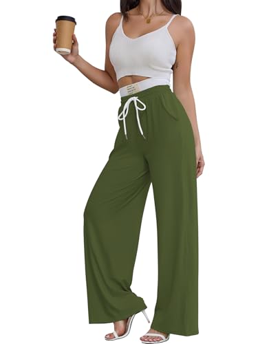 PINSV Womens Sweatpants Wide Leg High Waisted Drawstring Workout Pants Casual Comfy Loose Pants with Pockets2