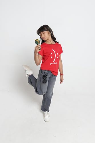 Image of Under Fourteen Only Girls Cotton Tops Collection - Round Neck, Crop Top, Full & Half Sleeve, Drop Shoulder, Ruffle Sleeve, Graphic Printed, Embroidered & Slub Knit Styles