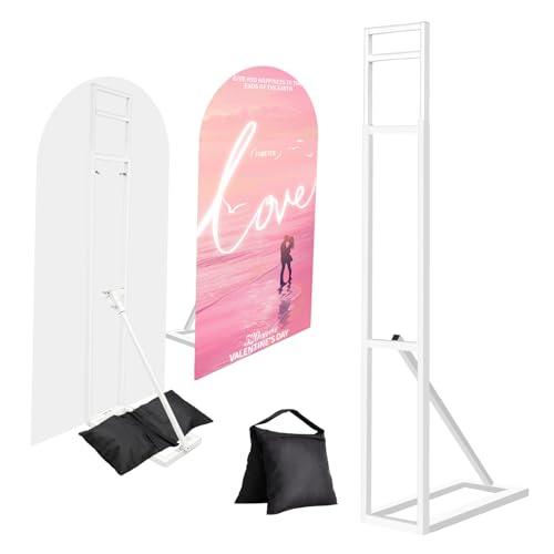 Yudlto 1 Pack White Wedding Backdrop Stand Adjustable Metal Arch with Foldable Base and Weight Bag Foam Board Display for Balloon Party and Event Decor (1.152m) (1)