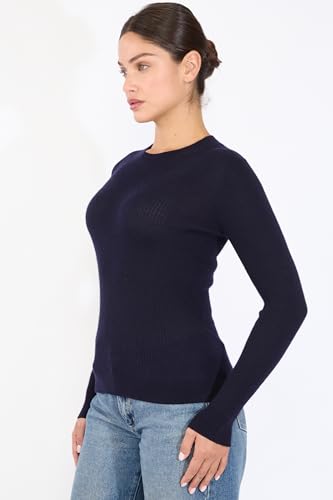 Image of JENNIE LIU Tissue Weight Cashmere Silk Rib-Knit Crewneck Sweater