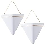 CUCUFA Hanging Planter, 2PCS Geometric Triangle Wall Plant Holder, Ceramic Wall Mounted Plant Holder, for Succulent, Faux Plants, Home and Office Decor, White, Mounted