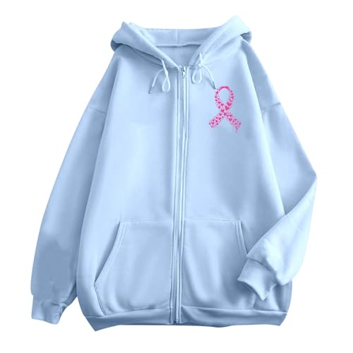 Sweat à capuche zippé Octobre Rose pour femme avec cordon - 6