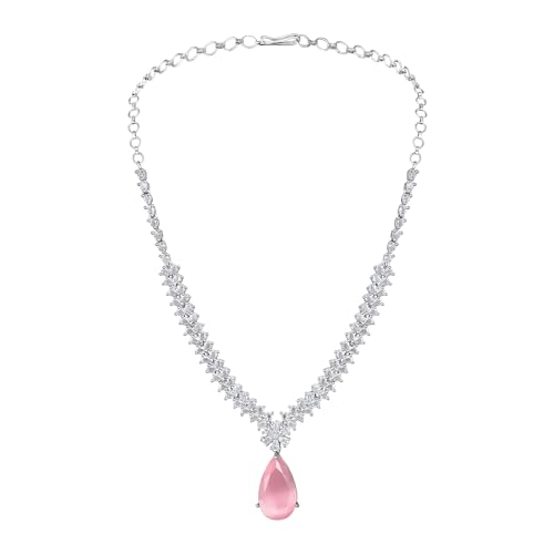 Image of ASMITTA Jewellery American Diamond Necklace Set Rhodium Plated Choker Necklace with Earrings for Weddings, Parties & Festivals