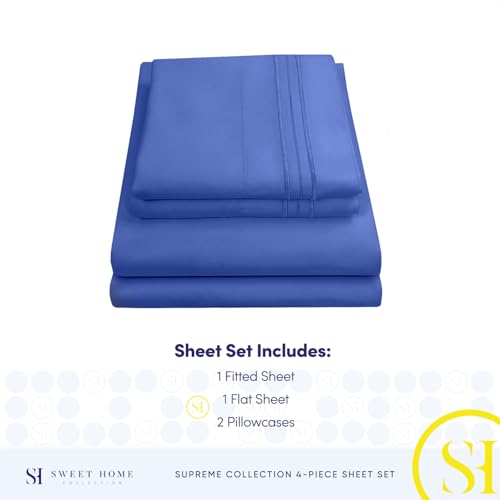 Queen Size Bed Sheets - Breathable Luxury Sheets with Full Elastic & Secure Corner Straps Built In - 1800 Supreme Collection Extra Soft Deep Pocket Bedding Set, Sheet Set, Queen, Royal Blue