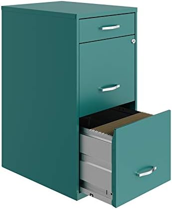 Miniatura 4 de Pemberly Row Archivador organizador de metal de 3 cajones de 18" en verde azuladoturquesa