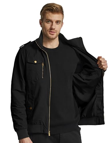 Wantdo Men's Military Jacket Casual Bomber Jacket Stand Collar Canvas Jacket Windbreaker4