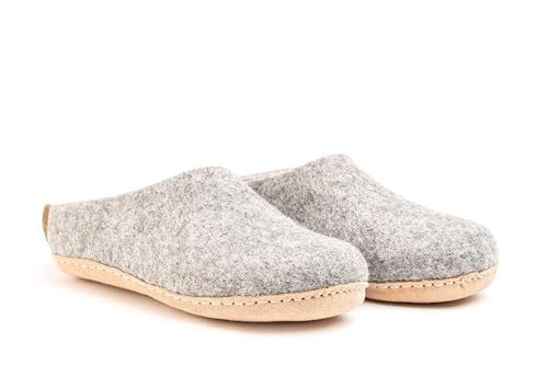 Woolly's Indoor Open Heel Slippers With Leather Sole (Natural Grey) - 41 | Premium New Zeland Wool | Handcrafted with Italian Design | Soft, Breathable & Ordor Free4