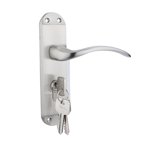 Image of Godrej Mortise Lock | BM 02 Handle Lock Set | for Home & Office | Satin Steel Finish | 200 mm Lockbody | Europrofile Cylinder 60mm Knob from Inside | 3Keys | Double-Throw Deadbolt | 5 Years Warranty