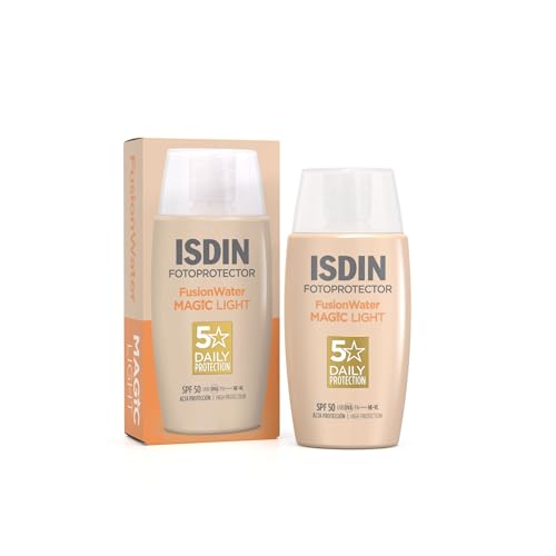 ISDIN Fusion Water MAGIC Color Light SPF 50 (50 ml) | Crema Solare Viso Colorata con Alta Protezione Solare | Leggera e Fase Esterna Acquosa