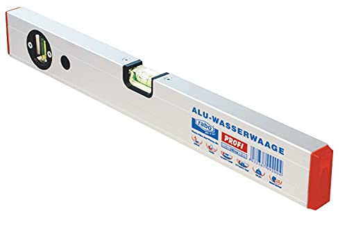 rabo - Nivel de burbuja de aluminio"profesional", a prueba de golpes, anodizado natural ajustable, precisión de 0,5 mm/m, peso 630G / M, 180 cm de longitud