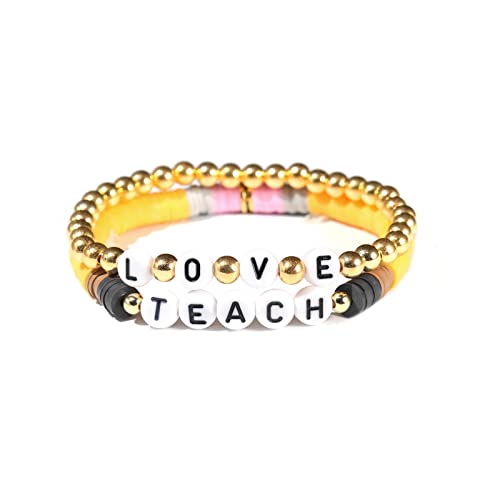 COLORFUL BLING Teacher Appreciation Bracelets Solf Clay Love Teach Inspire Letter Beaded Teacher Bracelets Teacher Gift for Women