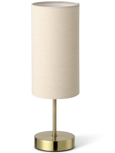 Small Side Table Lamp for Bedroom Night Stands, Round Linen Shade and Antique Brass...
