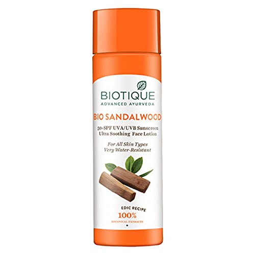 Biotique Bio Sandalwood Face and Body Sun Lotion Spf 50 Uva/Uvb Sunscreen for All Skin Types in The Sun Very Water Resistant, 190ml
