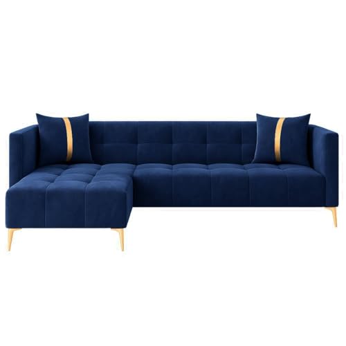Image of Furny Styling 4 Seater Fabric LHS L Shape Sofa Set (Blue) | Soft Velvet Fabric | Modern Design | Comfortable Seating | Living Room Furniture