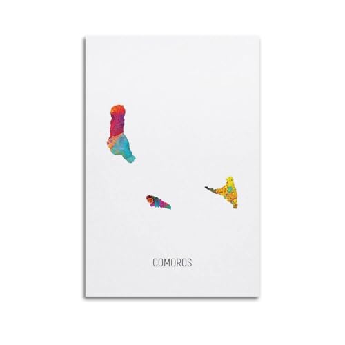 MJZLQN Poster décoratif sur toile représentant la carte des Comores à l'aquarelle - Affiches murales et d'art moderne pour chambre à coucher - 30 x 45 cm