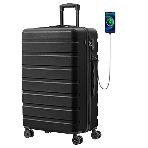 AnyZip 28" Hardside ABS USB Luggage with TSA Lock Black