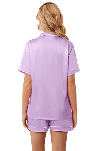 Image of Umeyda Women & Girls Pajamas Set, Soft Satin Lightweight Silk Button-Down Top with Shorts 2 Piece PJS for Mom Boys Kids Gifts