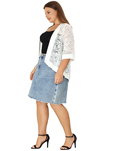 Image of Agnes Orinda Plus Size Cardigans for Women 3 /4 Sleeve Open Front Lightweight Sheer Shrug Lace Bolero Cover Up