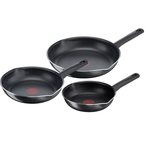 Tefal Day By Day On 3-teiliges Pfannenset 20/24/28 cm, Antihaftbeschichtung, Thermo-Signal bei guter Brattemperatur, NICHT induktionsgeeignet, tiefe Form mit Ausgießer, Aluminium, B56490