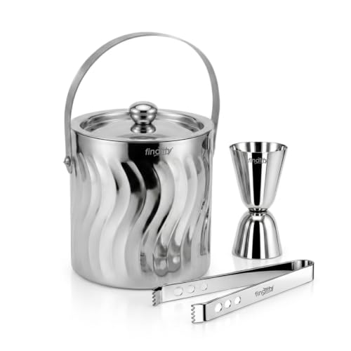 Image of FINALITY Stainless Steel Double Walled Insulated Ice Bucket (SILVER POLISH SPIRAL)