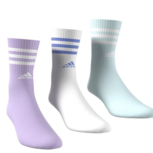 adidas Unisex 3-Stripes Cushioned Crew Socks 3 Pairs, Powder Plum/White/Halo Mint, 8.5-10