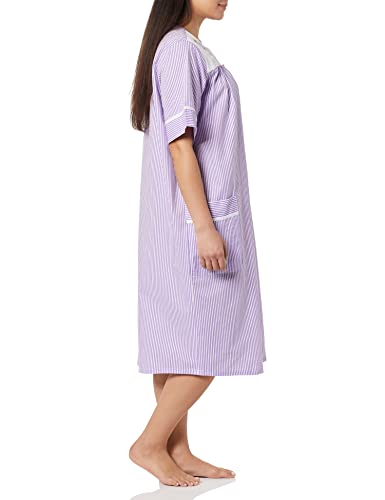 Image of AmeriMark Women Calf-Length Snap Front Knit Duster House Coat Robe - Loose-Fitting Plush Bathrobe - Short Sleeve Bath Robe