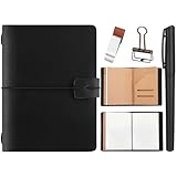 Thenshop Travelers Refillable Leather Journal Notebook Travel Diary Handmade Passport Travelers Journal for Men and Women with 3 Notebook Inserts, Pen Holder, Binder Clip(Black,Passport Size)