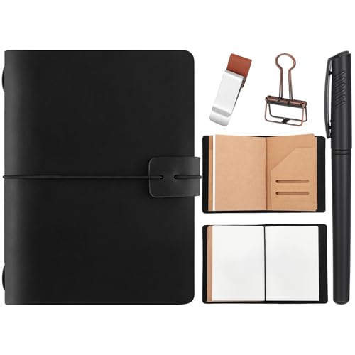 Thenshop Travelers Refillable Leather Journal Notebook Travel Diary Handmade Passport Travelers Journal for Men and Women with 3 Notebook Inserts, Pen Holder, Binder Clip(Black,Passport Size)